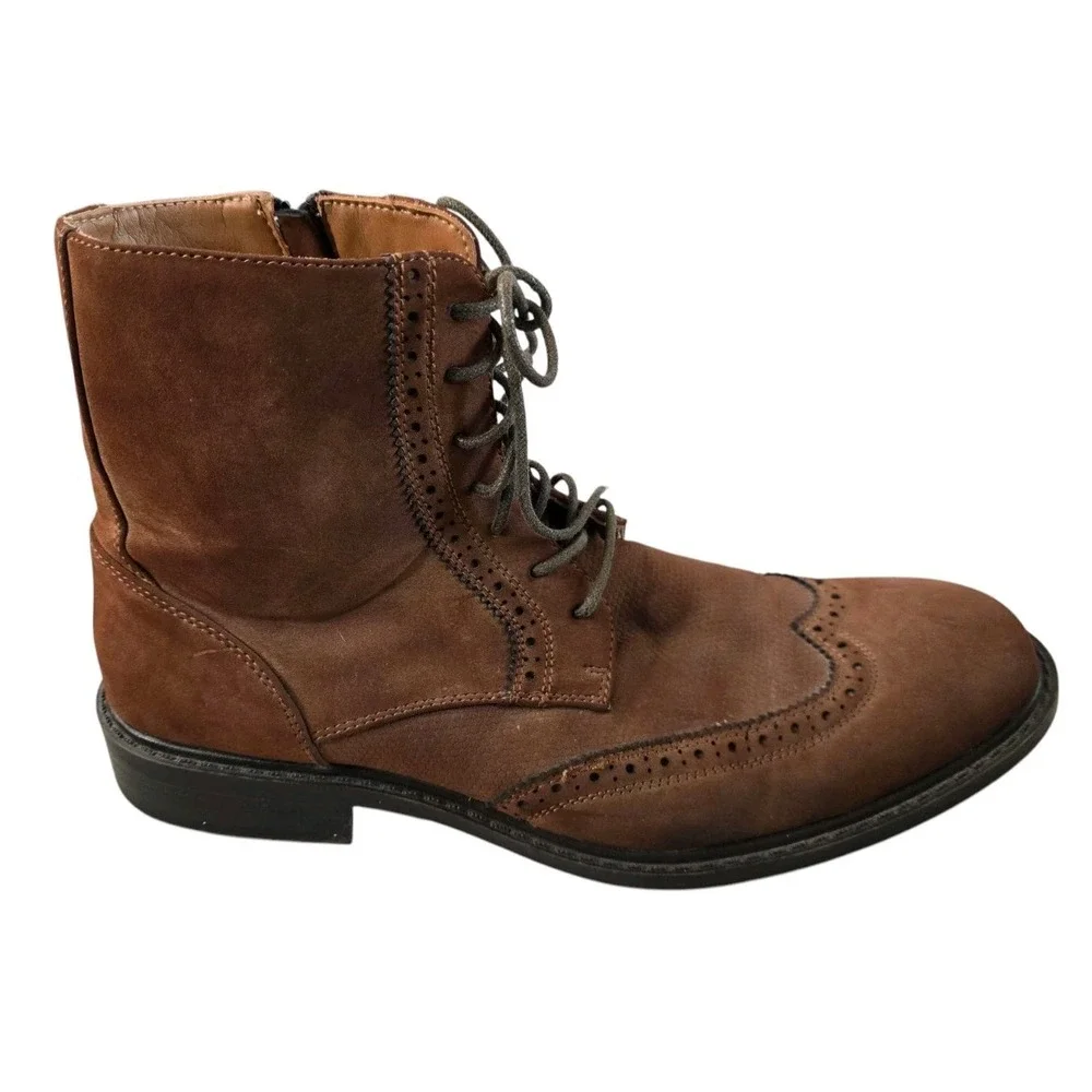 Unlisted Buzzer brown‎ men boot wingtip toe Size 8.5 ankle high lace up side zip